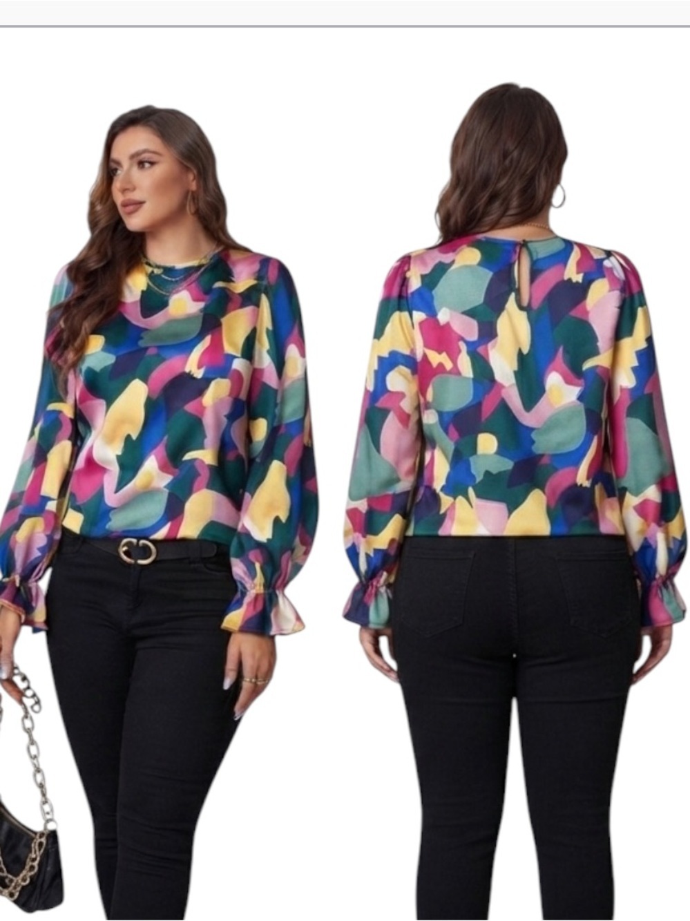 SHEIN Clasi Allover Print Flare Sleeve Blouse size M new without tag